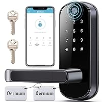 Keyless-Entry Fingerprint Digital Smart Lock: Electronic Door Lock with Code Passcode, Electric Door Knob, Biometric Door Handle for Front Door, Bedroom, Home, Apartment (Black)