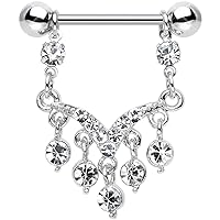 Body Candy Stainless Steel Clear Ornate V Dangle Nipple Ring Set of 2