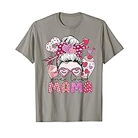 One Loved Mama Messy Bun Glasses Mom Cute Valentines Day T-Shirt