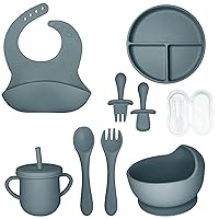 Baby Feeding Set - 10-Piece BPA-Free Soft Silicone Divided Plates, Tiny Cup, Spoon, Fork | Suction, Self-Feeding & Baby Led Weaning Supplies