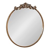 Kate and Laurel Arendahl Ornate Glam Round Mirror, 24 Inch Diameter, Gold, Dramatic Baroque Style Wall Mirror for Vintage Antique Inspired Home Decor Aesthetic