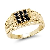 14K Yellow Gold Plated 0.63 Carat Genuine Black Diamond .925 Sterling Silver Ring