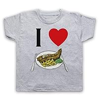 Big Boys' I Love Fish and Chips Iconic British Dinner T-Shirt