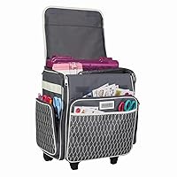 Everything Mary Rolling Scrapbook Storage Tote - Scrapbooking Storage Case for Rings, Paper, Binder, Crafts, Beads, Paper, Scissors - Telescoping Handle with Dual Wheels
