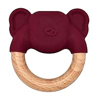 Bunky Baby Silicone + Wood Baby Teether Toy | Wood & Textured Silicone to Soothe Gums | Elephant | Purple/Beet | 6+ Months