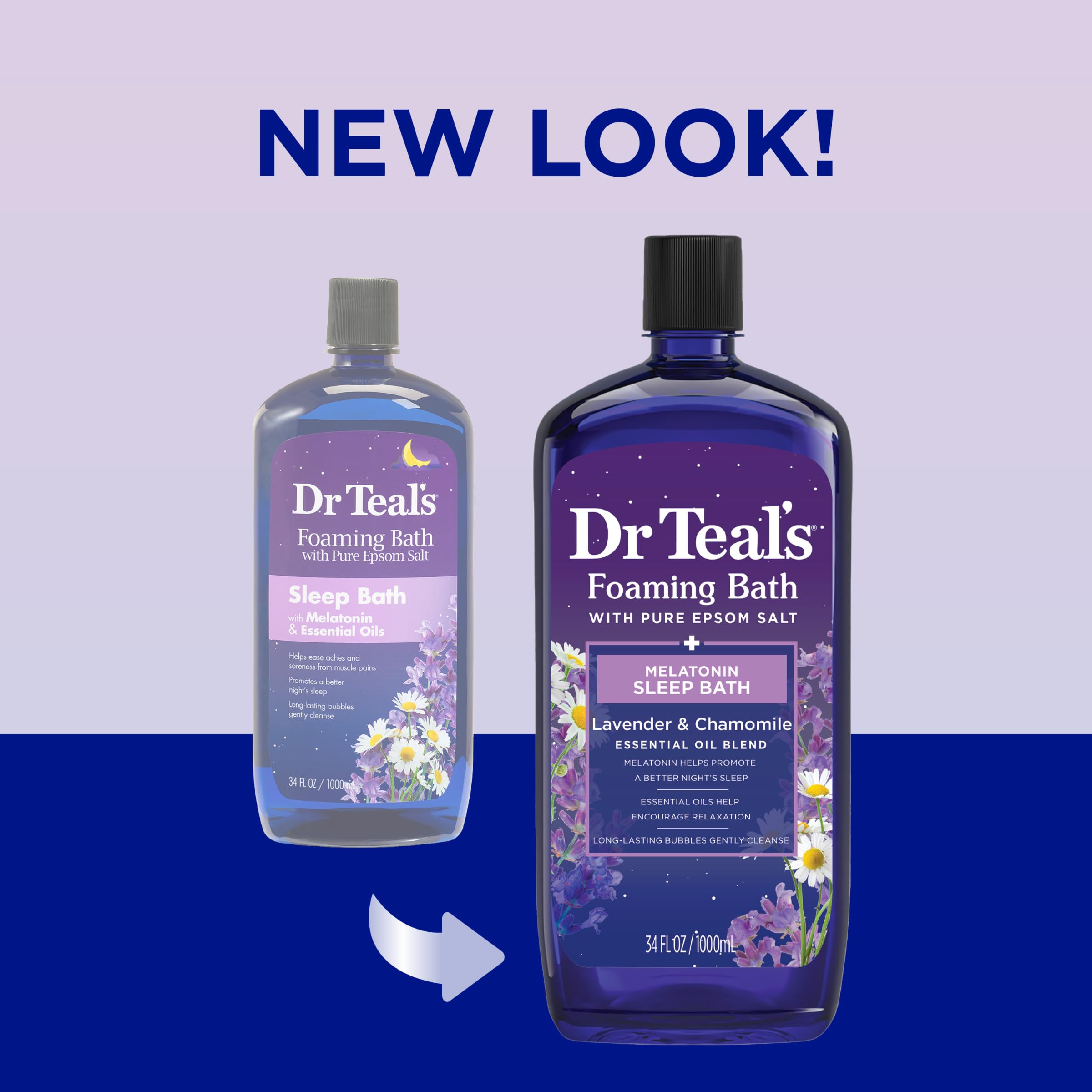 Dr Teal's Foaming Bath with Pure Epsom Salt, Sleep Blend with Melatonin, Lavender & Chamomile Essential Oils, 34 fl oz (Pack of 2) (Packaging May Vary)