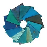 VintageandYou 12 Pieces Reclaimed Sari Silk Fat Quarter Fabric Bundle DIY Sewing Craft, 18 x 22 Inches- Sea Blue