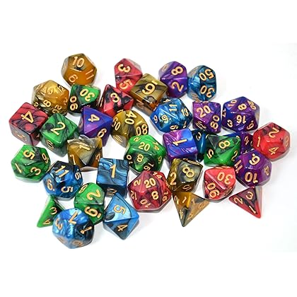 SmartDealsPro 5 x 7-Die Double-Colors Polyhedral Dice Sets with Pouches for D&D DND RPG MTG Dungeon and Dragons Table Board Roll Playing Games D4 D6 D8 D10 D% D12 D20