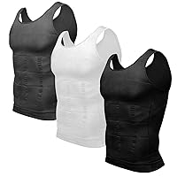 Odoland Mens 3 Pack Body Shaper Slimming Tummy Vest Thermal Compression Shirt Tank Top Shapewear