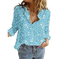 Dokotoo Women's Casual V Neck Alicia Floral Print Roll Up Long Sleeve Chiffon Button Down Blouses Bohemian Top Shirts