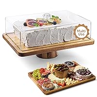 Acacia Wood Cake Stand with Lid - Rectangular Cake Holder, 2-in-1 Dessert Table Display Set & Charcuterie Board for Cheese, Chips, Fruit Platter, Large Acrylic Cake Dome Cover, No Glass