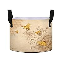 Retro Honey Bees Wildflowers Grow Bags 3 Gallon Fabric Pots with Handles Heavy Duty Pots for Plants Aeration Container Nonwoven Plant Grow Bag for Tomato Potato Fruits Flowers Garden