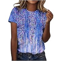 Womens Cute Tops, Women's Fashion Casual Short Sleeve T Shirts Flower Print Graphic Tees Round Neck Pullover Top Blouse