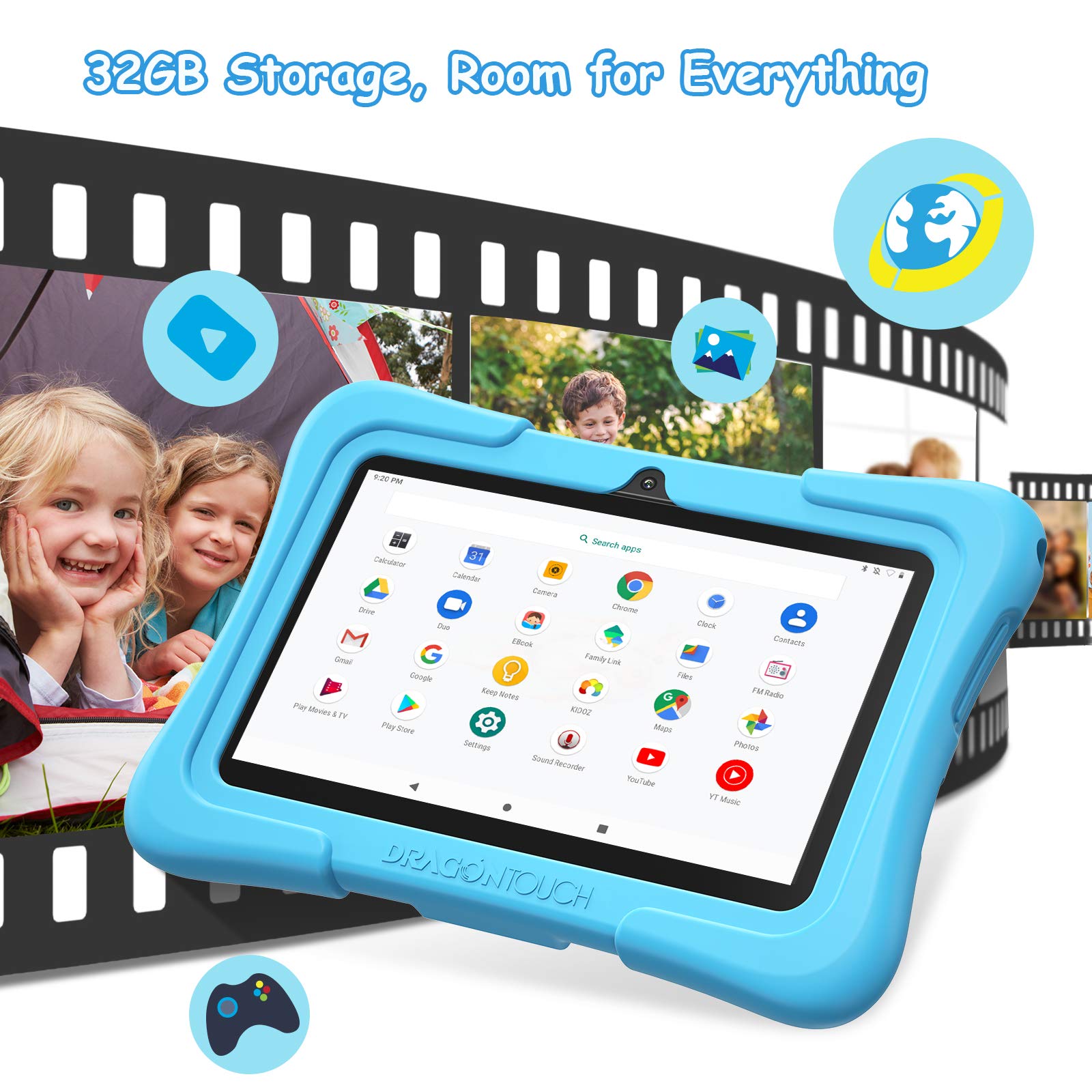Dragon Touch KidzPad Y88X Kids Tablet with 32GB ROM, 7 inch IPS HD Display, Android 10.0, Quad Core Processor, Kidoz Pre Installed with Kid-Proof Case, Wi-Fi only (Blue)
