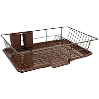 Sweet Home Collection Space-Saving 3-Piece Dish Drainer Rack Set: Efficient Kitchen Organizer for Quick Drying and Storage - Includes Cutlery Holder and Drainboard - Maximize Countertop Space, Bronze