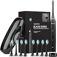 Aquasonic Black Series Ultra Whitening Toothbrush – ADA Accepted Electric Toothbrush - 8 Brush Heads & Travel Case - Ultra Sonic Motor & Wireless Charging - 4 Modes w Smart Timer - Sonic Electric