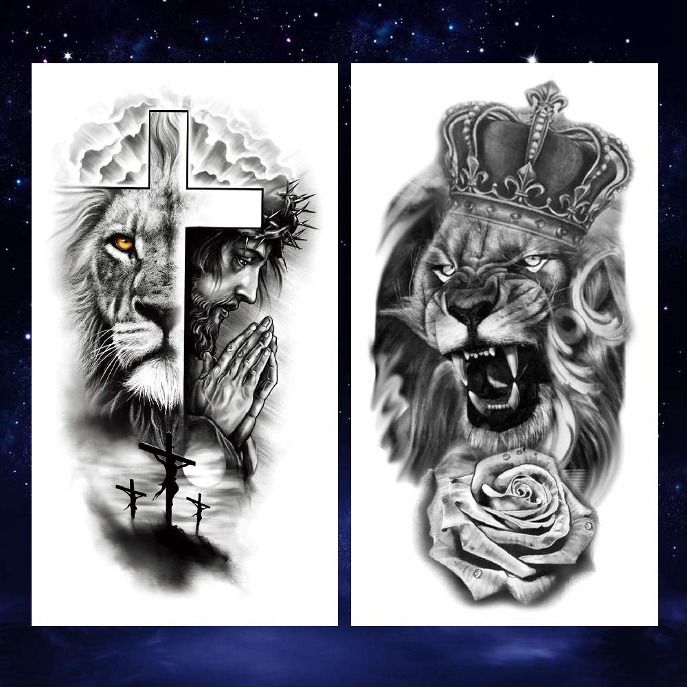 Mua Oottati 8 Sheets Forest Lion Jesus Tiger Cross Skull Rose Crown Old  School Arm Leg Temporary Tattoo trên Amazon Mỹ chính hãng 2023 | Fado