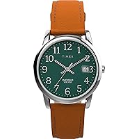 Timex Men's Easy Reader 35mm Watch - Brown Strap Green Dial Silver-Tone Case