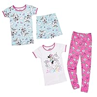 Disney Minnie Mouse Little Girl's 4-Piece Cotton Sleepwear Set, 2 Short Sleeve Shirts, 1 Shorts, 1 Pants, Pink/Aqua