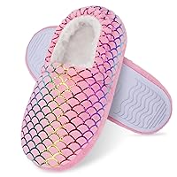 MEJORMEN Girls Mermaid House Slippers Cozy Plush Anti-Skid Indoor Outdoor House Shoes Glitter Bedroom Slippers for Toddler Kid