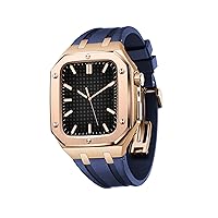 Men Women Military Metal Case for IWatch Series 7/SE/6/5/4 Business Casual Style Watch Strap Silicone Strap Shockproof Bumper for Apple Watch Band 45mm 44mm (Color : Rose Blue, Size : 44MM for