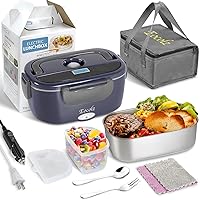 Electric Lunch Box Food Heater Warmer, 2 in 1 Portable Lunch Box for Car Truck Home Work Leak Proof with 1.5L Removable 304 Stainless Steel Container & Spoon 2 Compartments 110V 12V 24V
