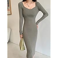 TLULY Sweater Dress for Women Sweetheart Neck Raglan Sleeve Rib-Knit Sweater Dress Sweater Dress for Women (Color : Army Green, Size : X-Large)