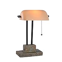 Kenroy Home 21041SL Greenville Rustic Banker Lamp, 14.5 Inch Height, 9 Inch Length, 10.375 Inch Width with Natural Slate with Oil Rubbed Bronze Accents, Small