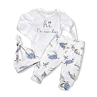 WIQI Newborn Infant Baby Boy Clothes Hi Im New Here Long Sleeve Baby Romper+Pants+Hat 3Pcs Baby Boy Outfits
