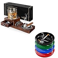 Cigar Ashtrays and Plastic Ashtrays, Whiskey Glass Tray and Wooden Ash Tray for Cigarettes, Cigar Accessories Gift Set with Cigar Cutter, Large Size Ashtray Great Decor for Home Office