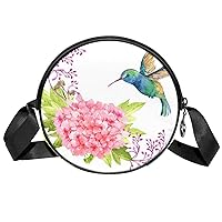 Crossbody Bag Blossom Flowers Hummingbird Messenger Bags Round Satchel Bag for Women Ladies Girls
