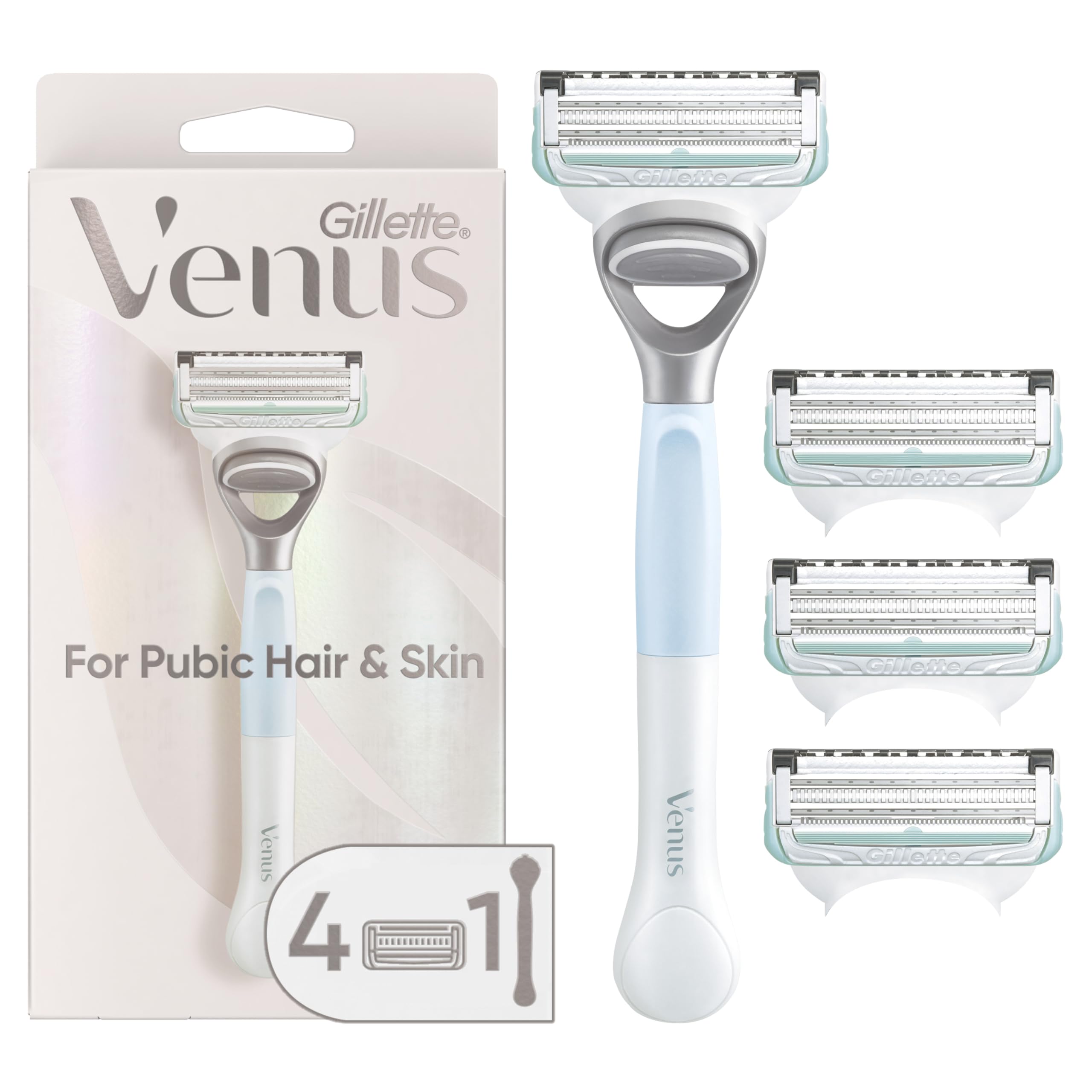 Gillette Venus for Pubic Hair and Skin, Women's Razor Handle + 4 Blade Refills