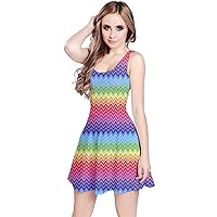 CowCow Womens Cute Swing Mini Dress Polka Dots Chevron Rainbow Pattern Sleeveless Skater Dress, XS-5XL