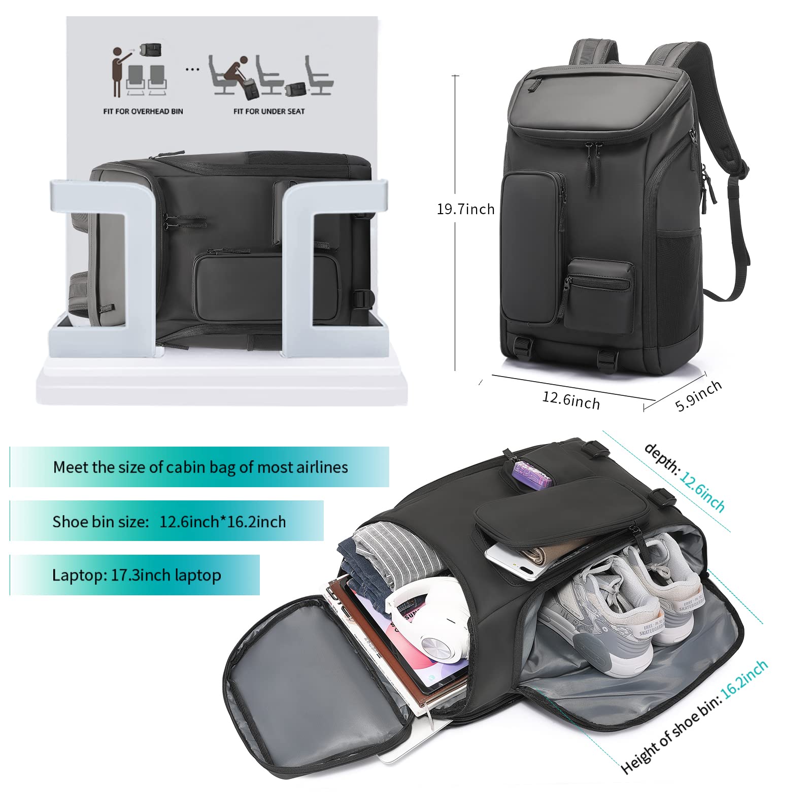 TANGCORLE Travel Laptop Backpack for Men Women Waterproof Business Work Bag Casual Computer Daily Backpacks (Black)