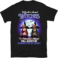 Personalized Witches Friends Besties Halloween T-Shirt, Side by Side or Miles Apart, Witches Will Always Be Connected by Heart Shirts