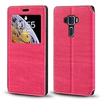 Asus Zenfone 3 ZE520KL Case, Wood Grain Leather Case with Card Holder and Window, Magnetic Flip Cover for Asus Zenfone 3 ZE520KL Rose