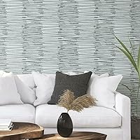 RoomMates RMK12221PL Nikki Chu Light Blue/Gray and Metallic Silver Burundi Thatch Peel and Stick Wallpaper