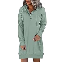 Dresses for Women CasualLong Sleeve Sweatshirt Button Down Drawstring Pullover Top Lightweight Spring Dresses 2024
