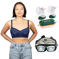 Breastfeeding Bundle - Aine Pumping Bra (Navy, 2XL), Moxi Portable Breast Pump, and Pump-A-Porter Mini Wearable Breast Pump Belt Bag Combo for Modern Moms