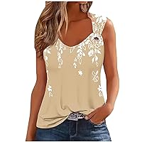 Summer Tank Top for Women Dressy Casual Floral Print V Neck Sleeveless Camisole Ring Straps Loose Fit Workout Shirts