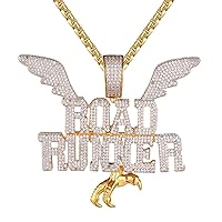 Mens Custom Flying Runner Bird Wings Gold Tone Rapper Pendant