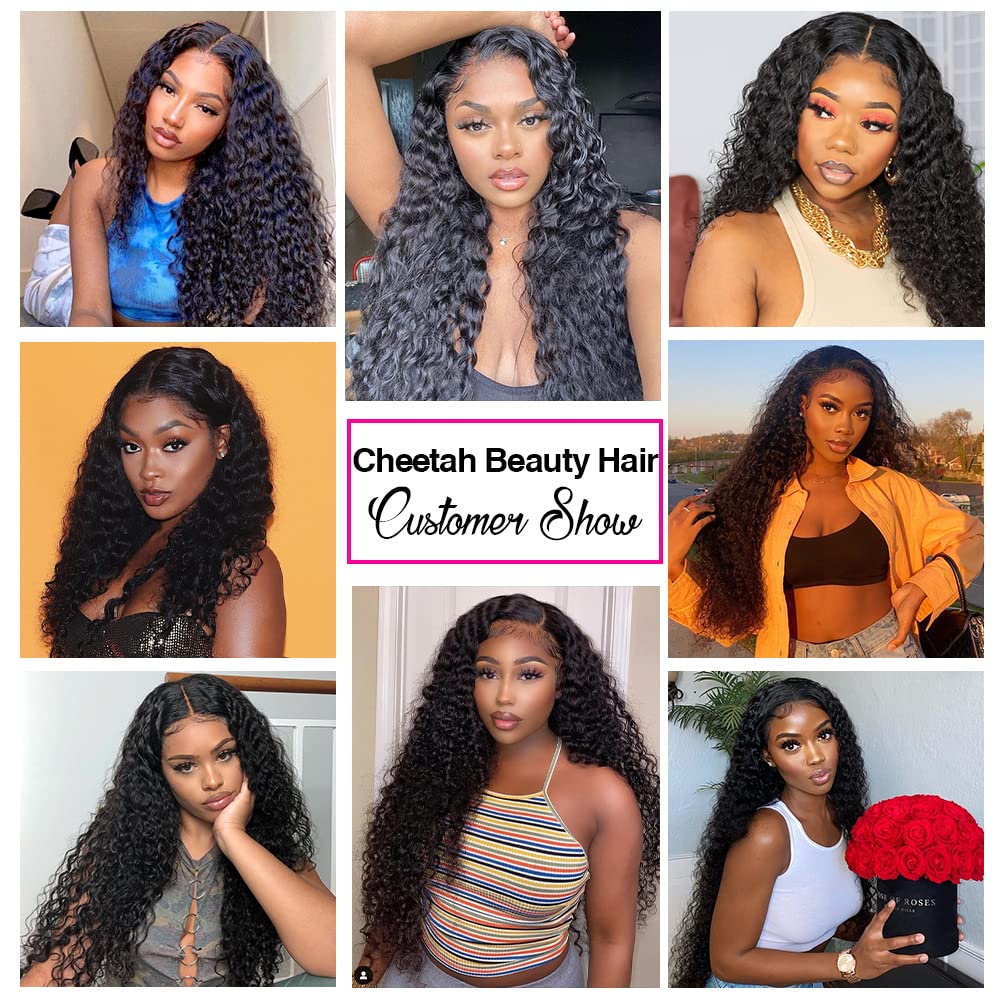 CHEETAHBEAUTY Deep Wave 13X6 HD Transparent Lace Front Wigs Brazilian 10A Grade Deep Curly Human Hair Wigs for Black Women Pre Plucked with Baby Hair Natural Black 180% Density (30inch)