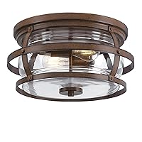 Westinghouse Lighting 6112600 Weatherby 14 Inch Rustic/Arts & Crafts Two-Light Outdoor Flush Mount Ceiling Light, Barnwood Finish, Clear Glass, Bronze
