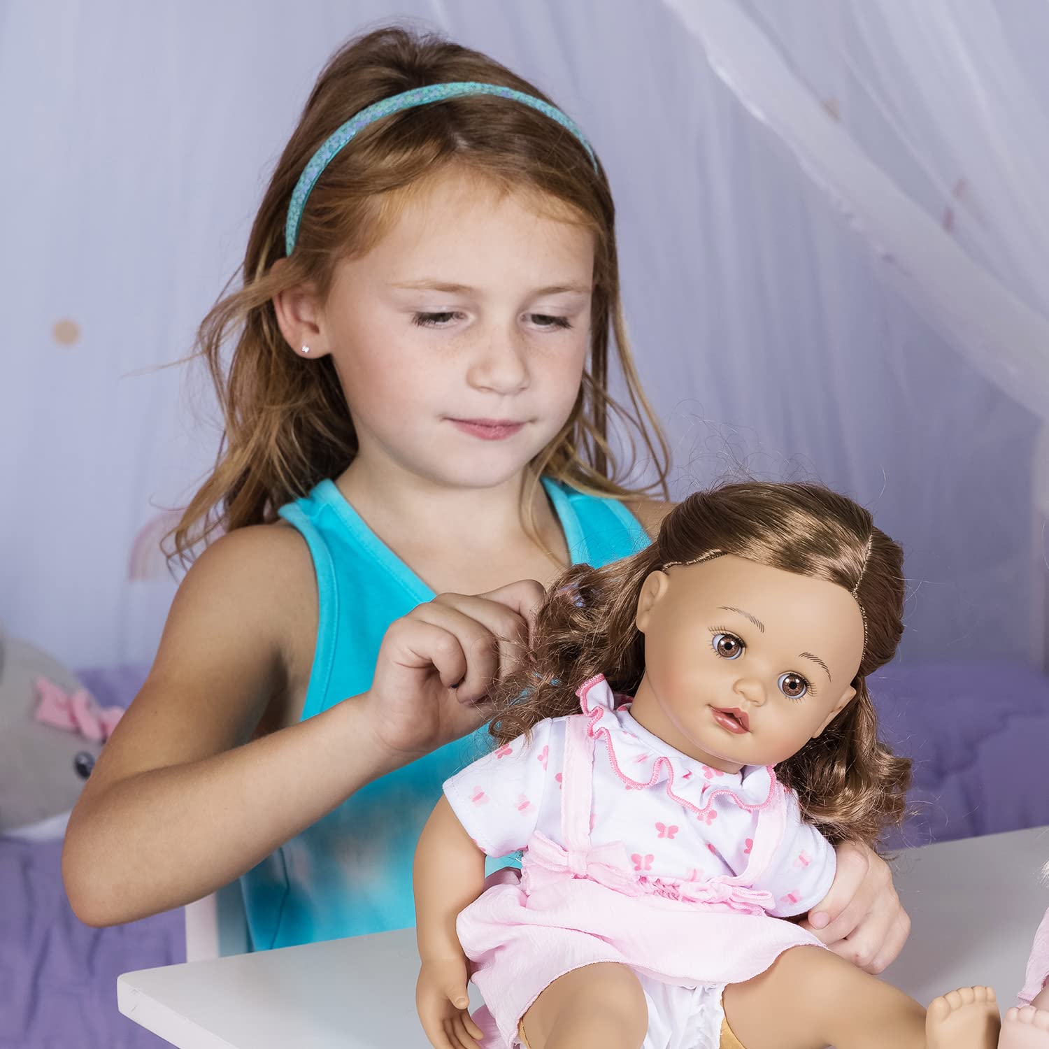 Adora My Sweet Hair Style Doll Sofia, 15 inch Toddler Doll with Silky Soft Long Brown Hair, Open/Close Brown Eyes & Medium Skin Tone