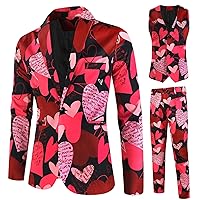 Suit Teen Mens Valentines Day Love Printing Fashion Casual Party Dress Up Suit Jacket Vest Pants Three Prom Vest