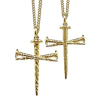 Shields of Strength Men's 14K Gold Plated and Stainless Steel Nail Cross Pendant Necklace John 19:30 Bible Verse - Christian Faith Jewelry Gifts Chain