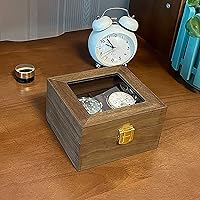 Household Small 2-slot Watch Case, Wooden Watch Box With Lockable Glass Clamshell Compartment Jewelry Storage Men's Watch Box 0104B(Color:B)