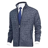 Men's Full Zip Cardigan Sweater Slim Fit Cable Knitted Sweater Ribbed Cable Knit Lightweight Warm Knitwear