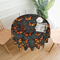 Heaps of Orange Monarch Butterflies Print Round Tablecloth 60 Inch,Kitchen Dining Tabletop Cover Decorative Table Cloths for Home,Wedding,Banquet