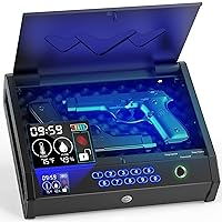 Gun Safe, Biometric Safes for Pistols with LCD Display of Time Battery, Fingerprint Quick Access Handgun Safe Pistol Bedside, Nightstand, Car, 2 Capacity